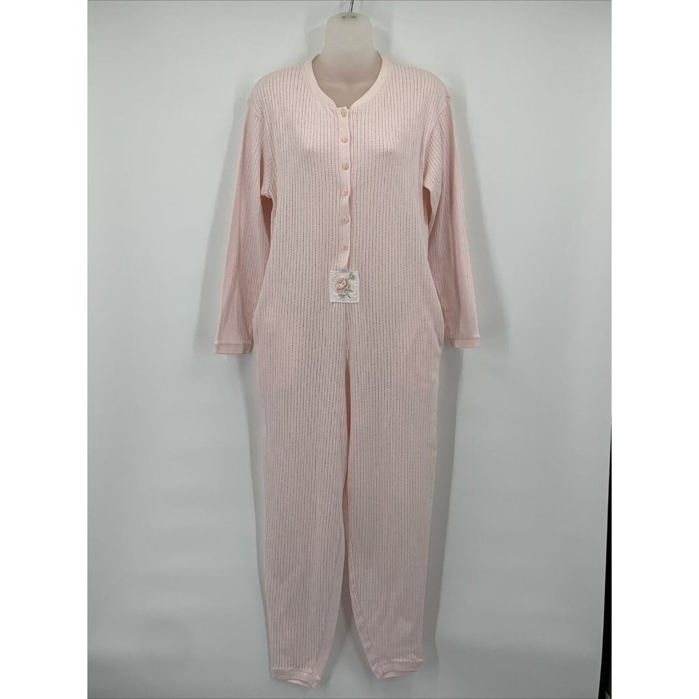 Victoria's Secret One Piece Small Pink Jumper Pajamas Pockets Eyelet Grannycore
